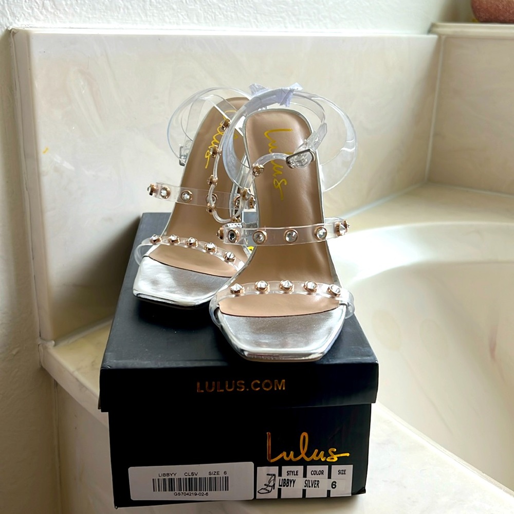Clear silver studded heels